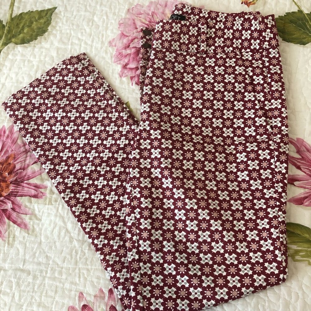 Pink/maroon patterned Loft pants (Marissa fit), size 4